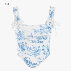 Blue and White Toile Print Top